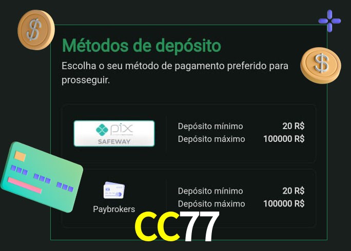 O cassino CC77 oferece uma grande variedade de métodos de pagamento